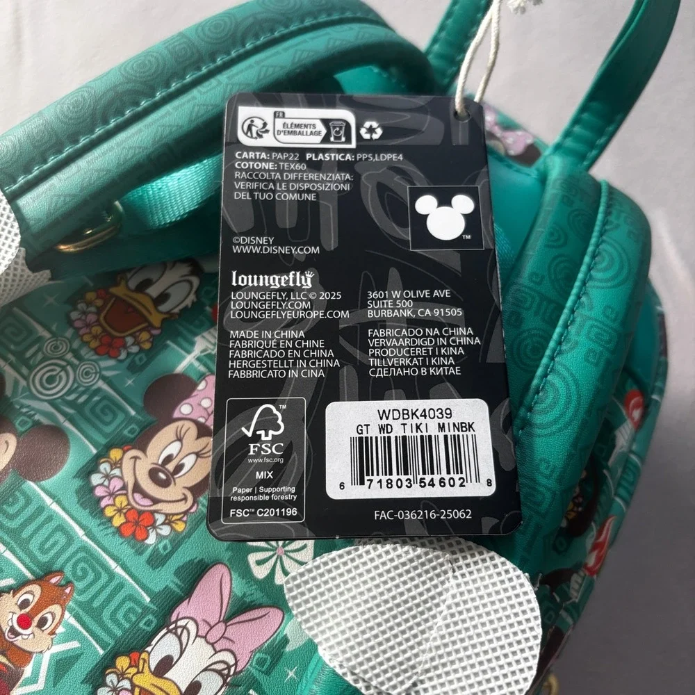Disney Loungefly Tiki Room Mickey Minnie Donald Friends Mini Backpack Teal NWT